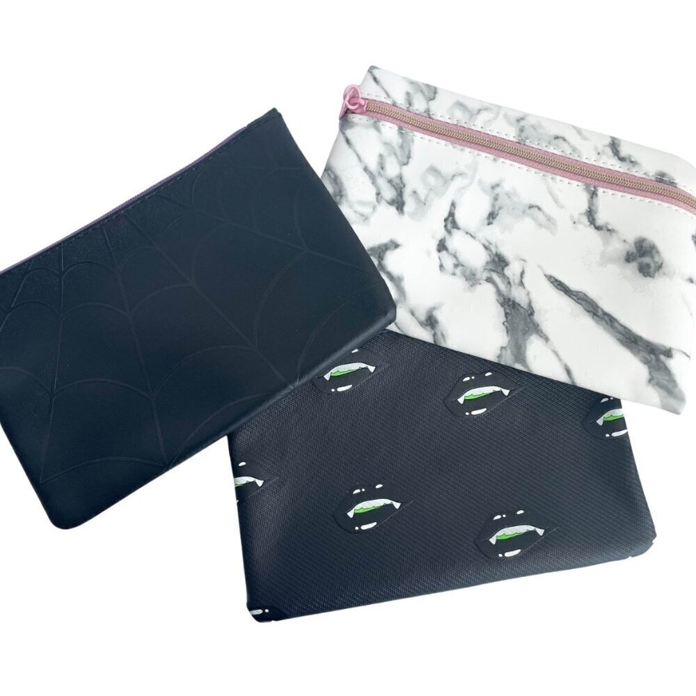 Ipsy Makeup Cosmetic Toiletry Bag‎ Bundle - Black, Pink Goth Theme